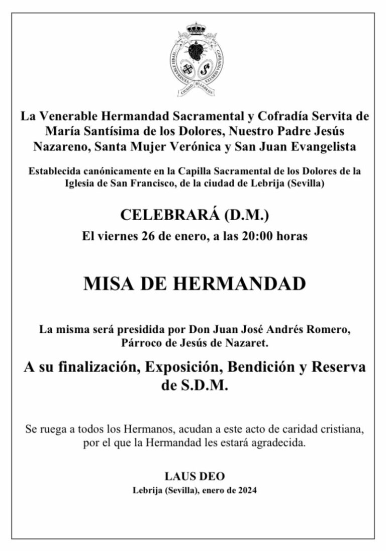 Misa de Hermandad Hermandad de los Dolores de Lebrija